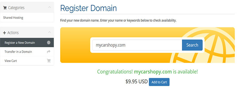 Select Domain to cart